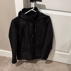 Vince Camuto Black Quilted mixed media Hooded Jacket